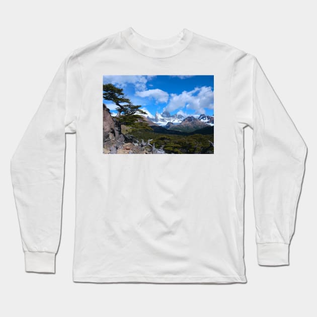 Mount Fitz Roy Patagonia Long Sleeve T-Shirt by stevepaint